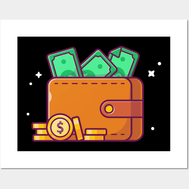 Wallet with money cartoon Wall Art by Catalyst Labs